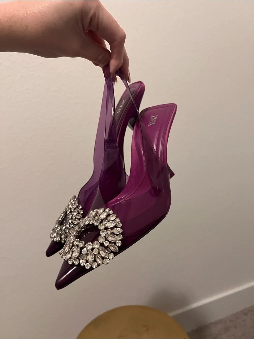Zara rhinestone embellished vinyl high heels violet purple size 37